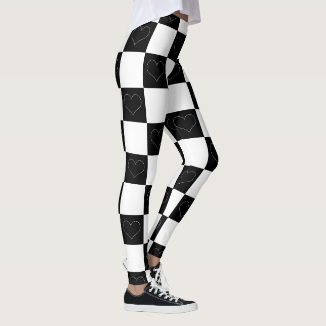 Legging Corações da Desktop Board em Preto e Branco (Direita)