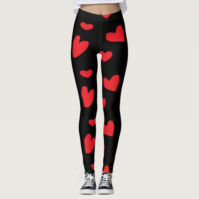 Legging Corações de amor vermelho em preto (Frente)
