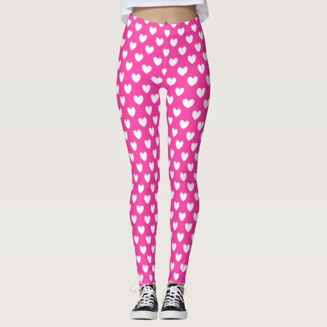 Legging Corações de bolinhas brancas em rosa fúcsia (Frente)