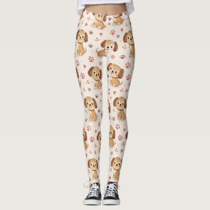 Legging Corações de Cachorrinho Fofos Padrão Aquarela (1)