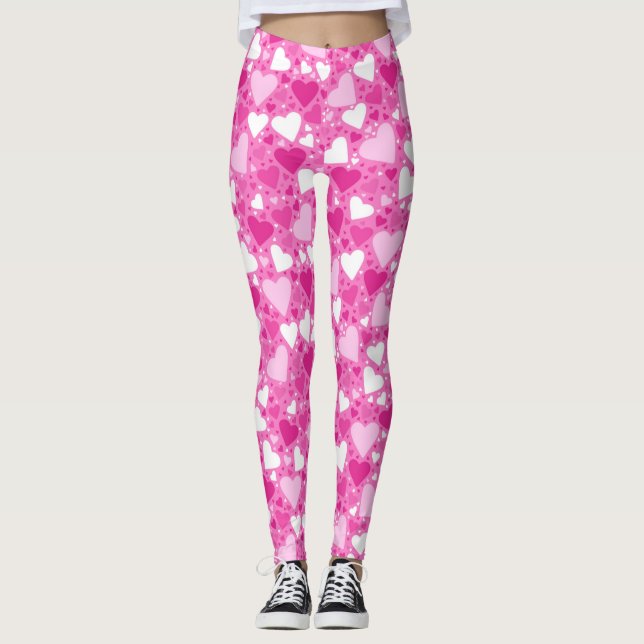 Legging Corações de Consciência do Cancer da Mama Rosa e B (Frente)