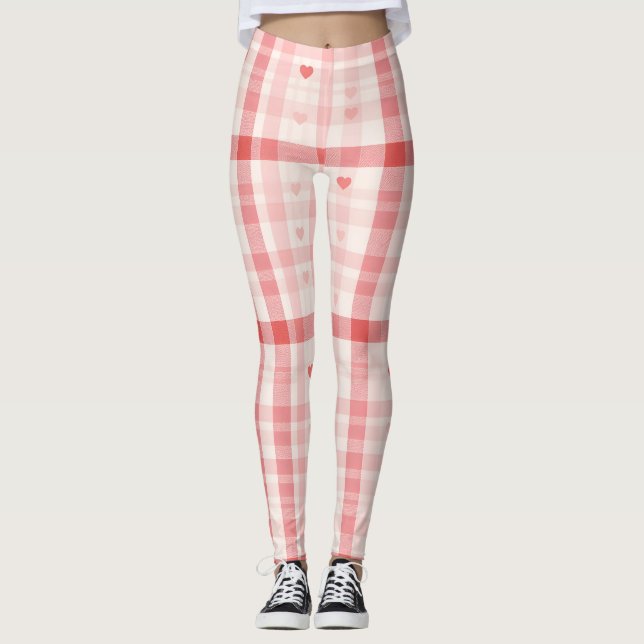 Legging Corações de Gingham • Clássico Doce do Dia dos Nam (Frente)
