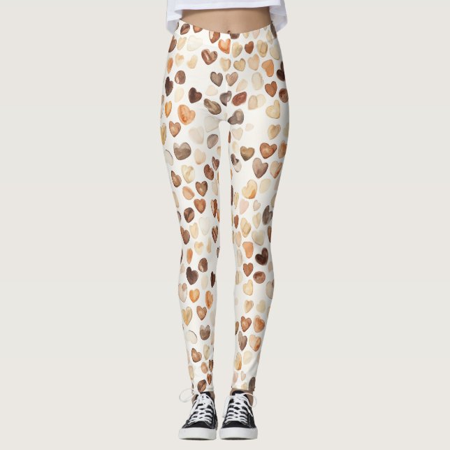 Legging Corações de Grãos de Café Pêssego Marrom Creme (Frente)