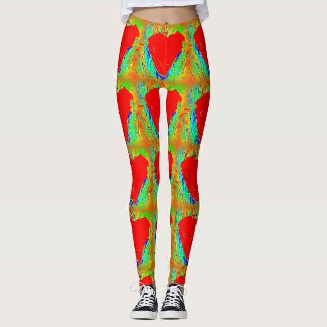 Legging Corações de pedra vermelha verde (Frente)
