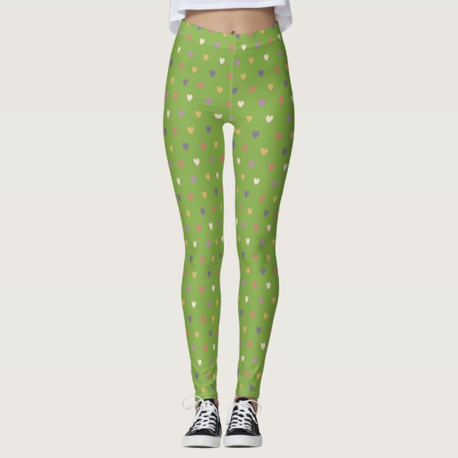 Legging Corações de polca em verde-verde (Frente)