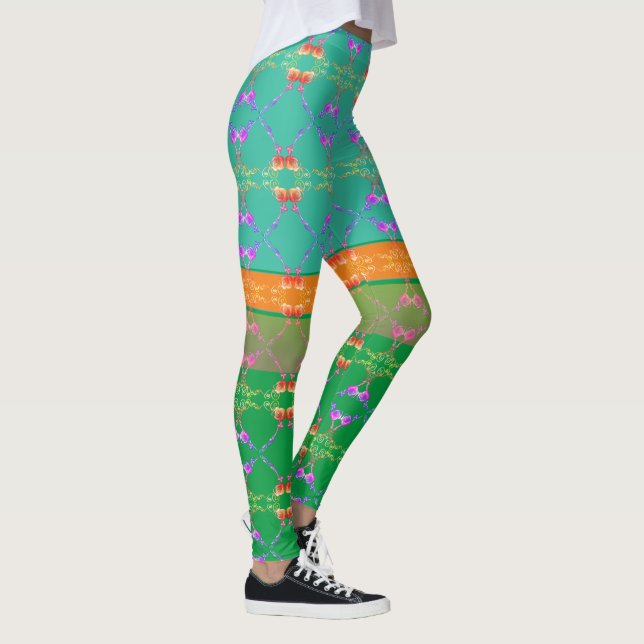 Legging Corações de rosa no Teal e no Apricot (Direita)