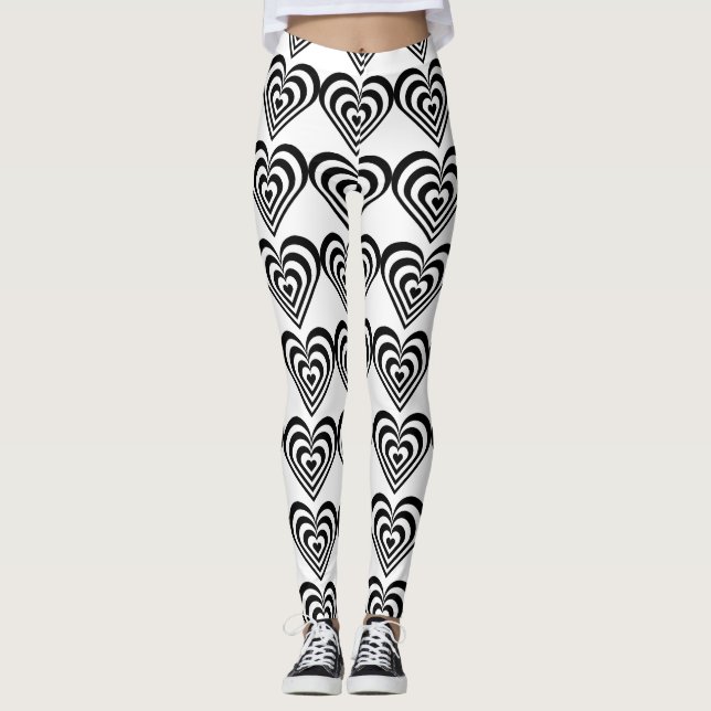 Legging corações de zebra pulsantes preto e branco amam (Frente)