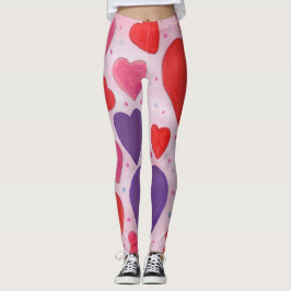 Legging Corações do dia do namorados em rosa, roxo e verme