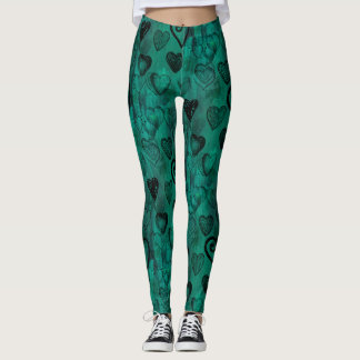 Legging Corações do Grunge do Doodle de turquesa