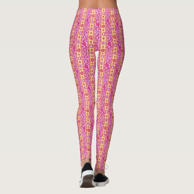 Legging Corações e estampas floridas cor-de-rosa amarelo (Verso)