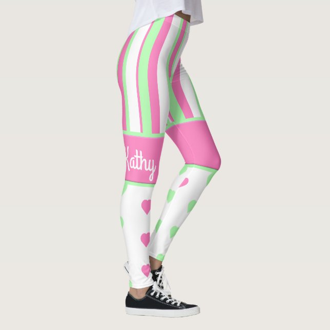 Legging Corações e Pernas Rosa e Verde (Direita)