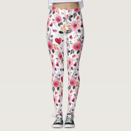 Legging Corações E Rosas Rosa