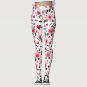 Legging Corações E Rosas Rosa