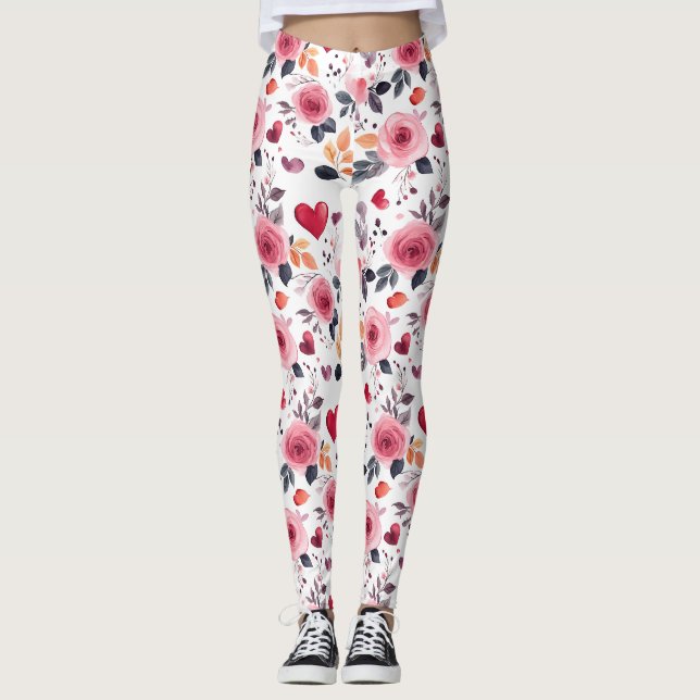 Legging Corações E Rosas Rosa (Frente)