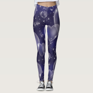 Legging Corações em Bolha Azul Escuro Cute Feminino Anos 9