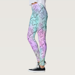Legging Corações em Lettering à Mão Abstratos e Pastel