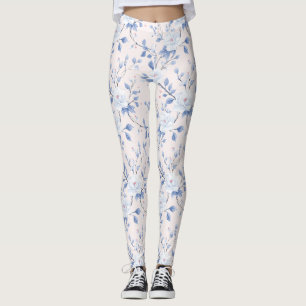 Legging Corações Florais Azuis Cor-de-Rosa Esbranquiçada