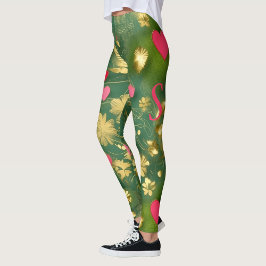 Legging Corações florais cor-de-rosa verde-musgo do Dia do