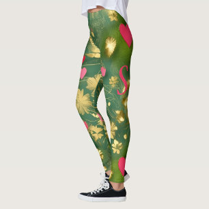 Legging Corações florais cor-de-rosa verde-musgo do Dia do