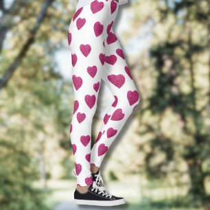 Legging Corações Glitter Rosa no Valentim na Cor Branco