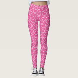 Legging Corações Grandes e Doces Rosa e Branco Feminino