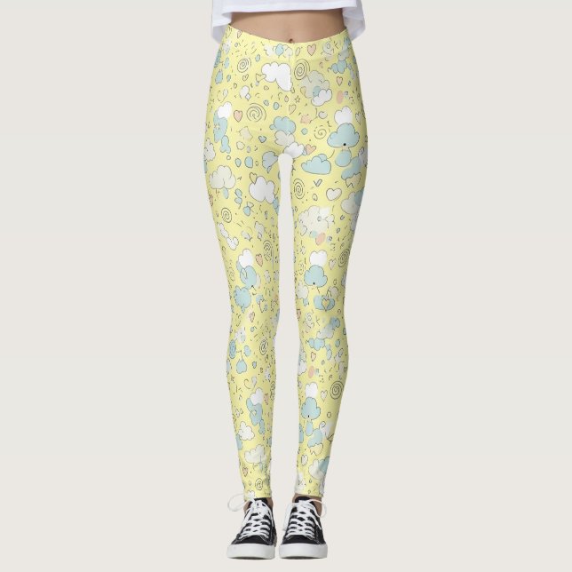 Legging Corações Pastéis e Nuvens Sonho de Aquarela (1) (Frente)