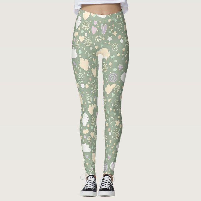 Legging Corações Pastéis e Nuvens Sonho de Aquarela (4) (Frente)