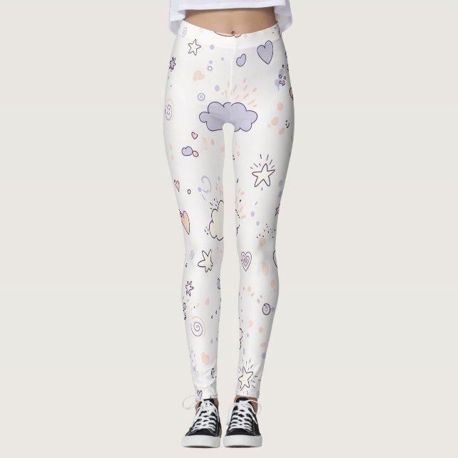 Legging Corações Pastéis e Nuvens Sonho de Aquarela (7) (Frente)