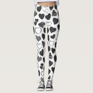 Legging Corações Pretos e Brancos Bonitos