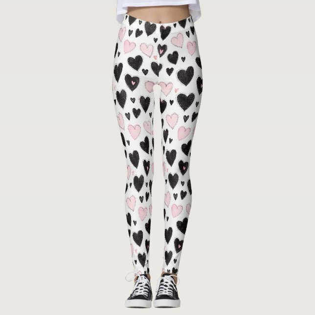 Legging Corações Pretos Rosados (Frente)