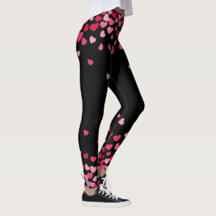 Legging Corações Românticos Girly Rosa Em Preto