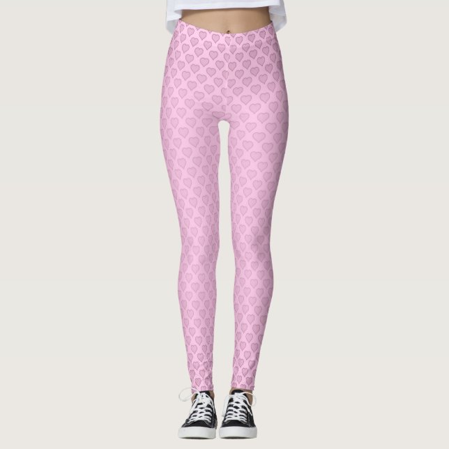 Legging Corações Rosa - Calças de Yoga Namorados (Frente)