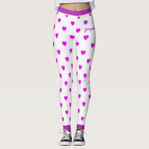 Legging Corações Rosa Divertidos em Branco