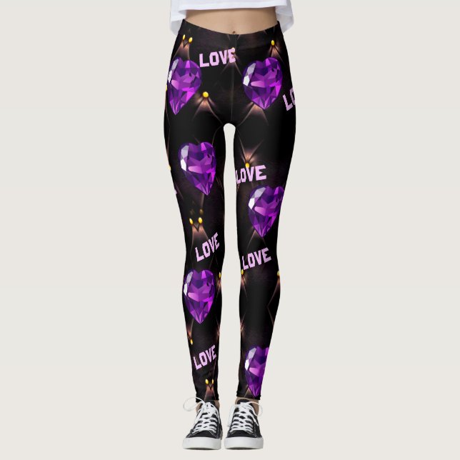 Legging Corações Roxos e Legendas de Dias de os namorados (Frente)