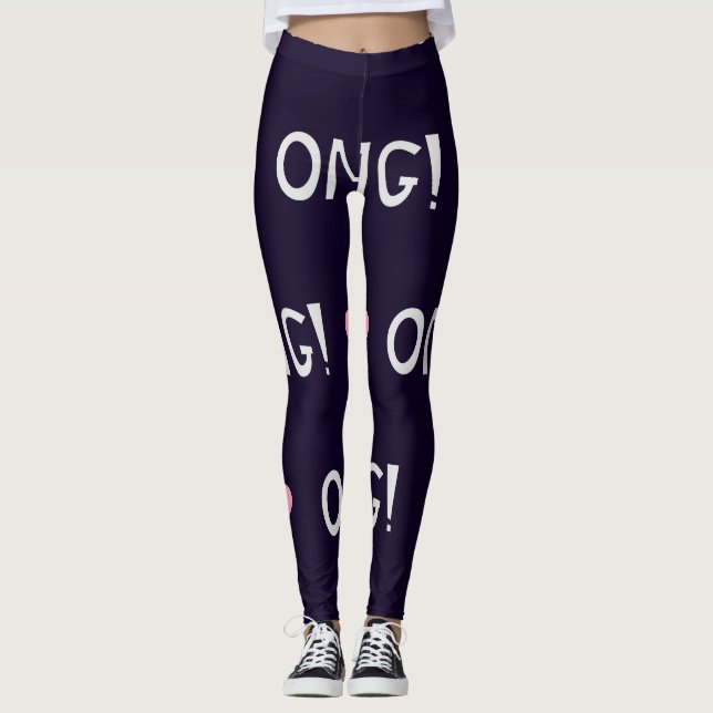 Legging Corações, texto OMG, padrão fofo (Frente)
