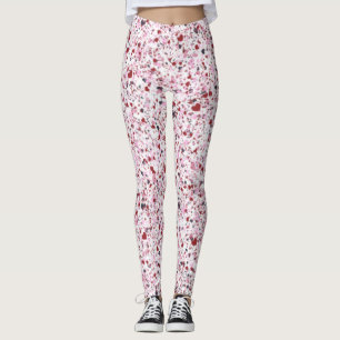 Legging Corações Vermelhas, Rosa E Cinzas, Pintura De Pint