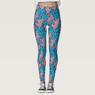Legging Corais Azuis E Rosa legal Padrões Aquáticos Oceâni