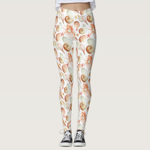 Legging Coral Com Conchas E Caranguejos