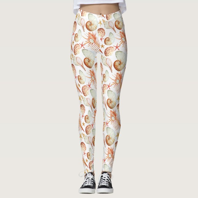 Legging Coral Com Conchas E Caranguejos (Frente)