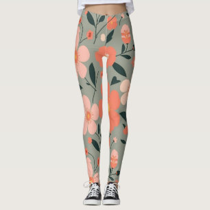 Legging Coral e Floral Rosa em Verde
