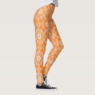 Legging Coral Orange e Cream Batik Medallion Padrão