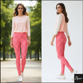 Legging Coral Pink Diagonal Glitch Woven Plaid