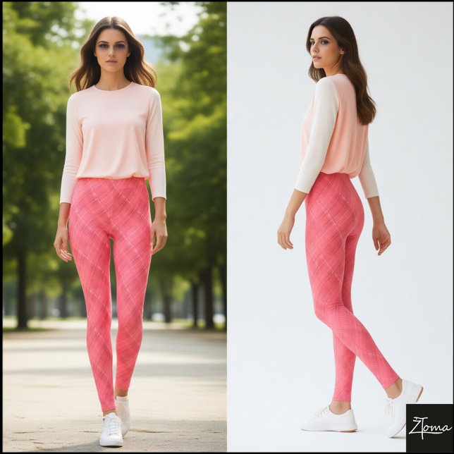 Legging Coral Pink Diagonal Glitch Woven Plaid (Criador carregado)