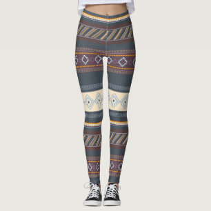 Legging Coral Tribal Aztec Arte Azul Roxo-Escuro