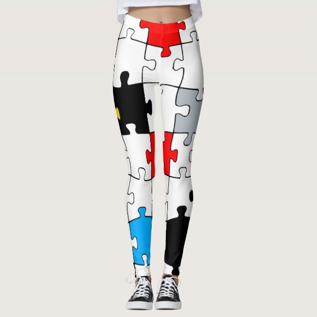 Legging Corantes primários de quebra-cabeça geométricos mo (Frente)