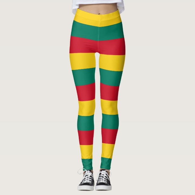Legging Cores da Bandeira Nacional do Camarões Listradas n (Frente)