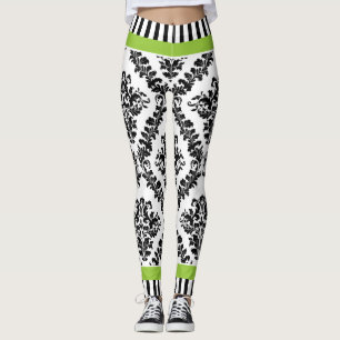 Legging Cores damasco brancas e pretas e faixas