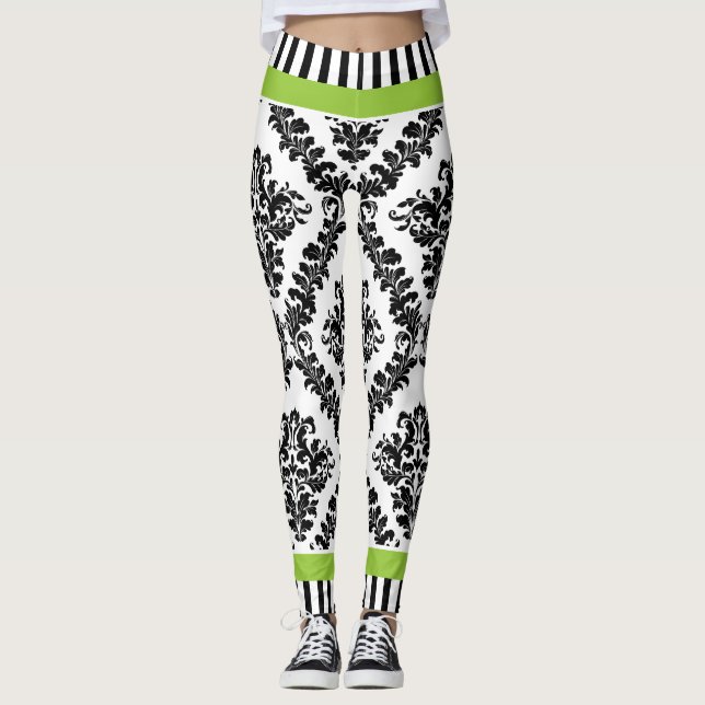Legging Cores damasco brancas e pretas e faixas (Frente)