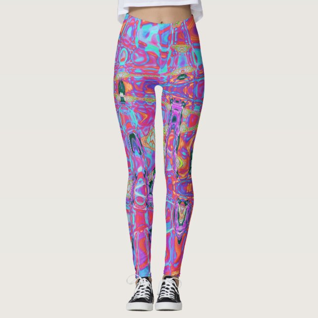 Legging Cores de Arco-íris Abstrato Cósmico Ondulações Ret (Frente)