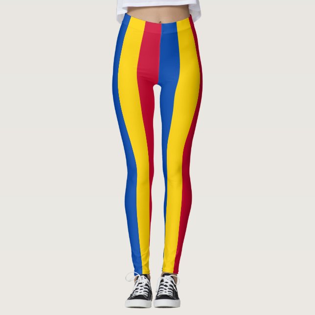 Legging Cores de Bandeira Nacionais da Moldávia Verticais (Frente)